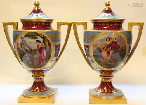 Pair of Royal Vienna Porcelain Lid Vase