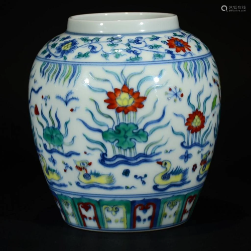 CHINESE DOUCAI PORCELAIN JAR,MARK