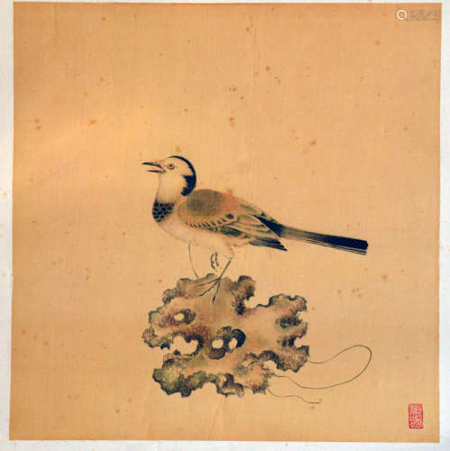 佚名 寿石翠鸟