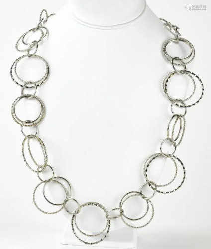 Modernist Multi Ring Silver Tone Costume Necklace