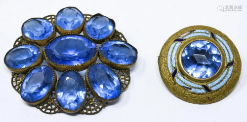 Antique Gilt Metal & Paste Stone Brooch Pins