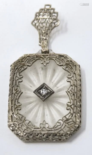 Antique Art Deco 14kt White Gold & Diamond Pendant