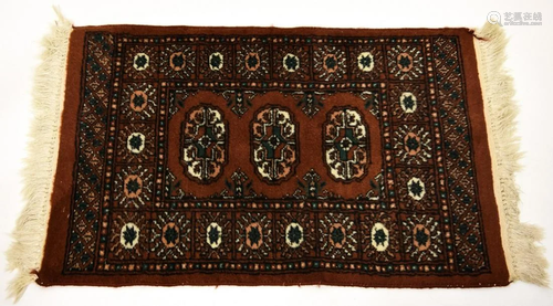 Vintage Hand Woven Wool Bokhara Prayer Carpet