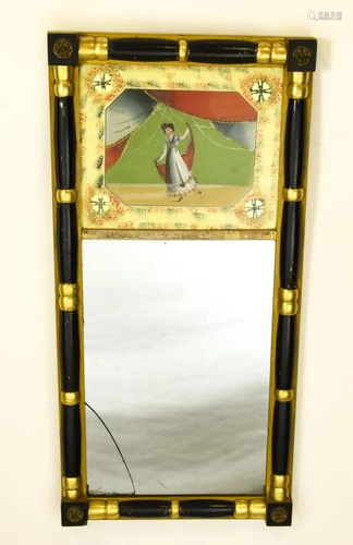 19th C Empire Reverse Painted Trumeau Mirror