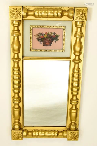 19th C Empire Reverse Painted Trumeau Mirror