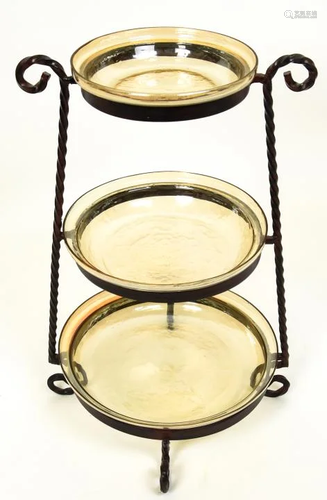 Wrought Iron and Glass 3 Tier Serving Piece