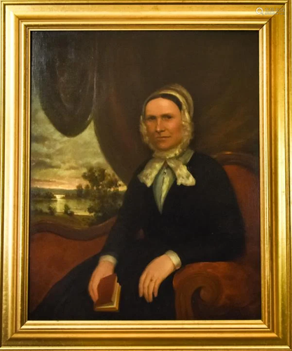 Large 19th C Oil Portrait on Board Gentlewoman