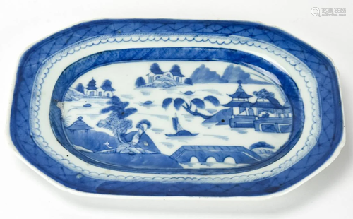 Chinese Canton Blue & White Hand Painted Platter