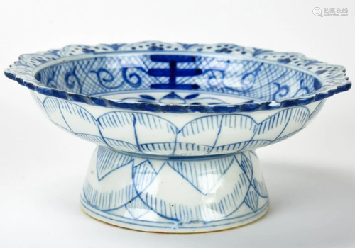 Chinese Blue & White Hand Painted Bowl on Stand