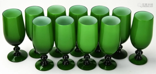 11 Vintage Emerald Green Milk Glass Glasses