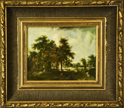 19th C. Oil Painting on Board N. Betin Countryside