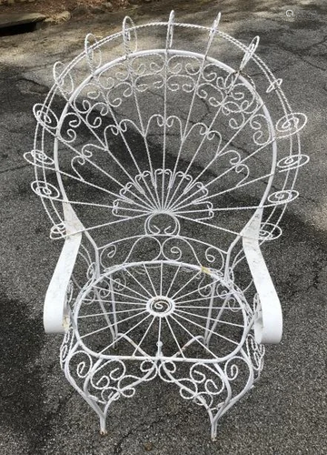 Vintage White Painted Wire Scrollwork Armchair