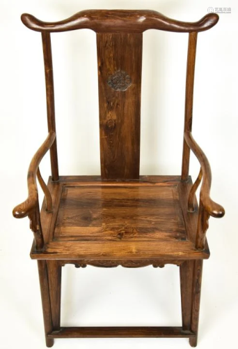 Chinese Square Form Carved Throne Chair