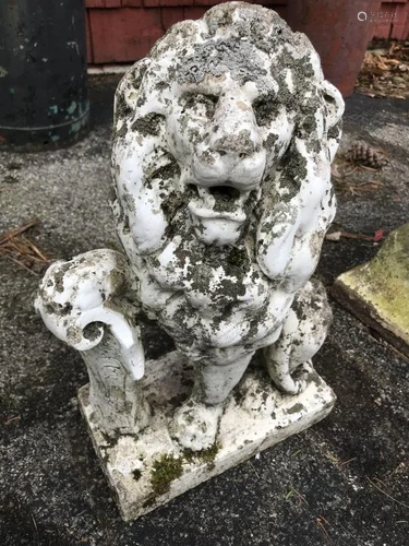 Antique Cast Stone Neoclassical Lion Statue