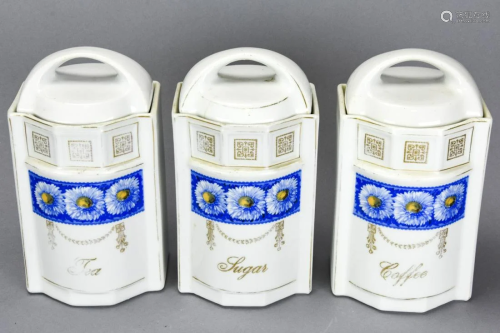 Antique Hand Painted German Porcelain Canisters