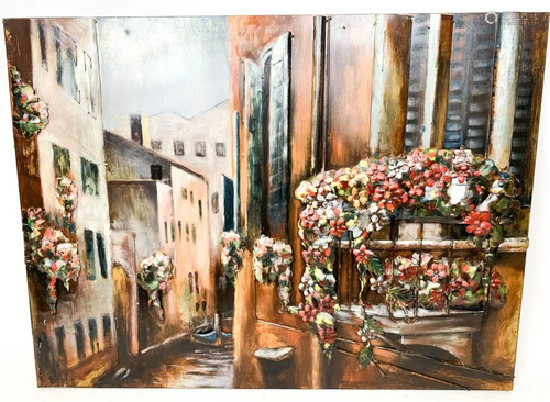 3-D Mixed Metal & Painted Terrace Scene Wall Art