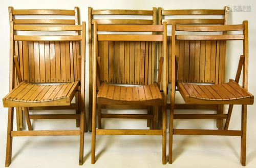 6 Vintage Folding Pine Side Chairs