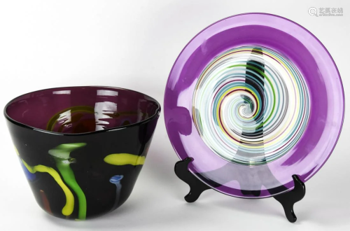 Large Purple Art Glass Bowl and Platter