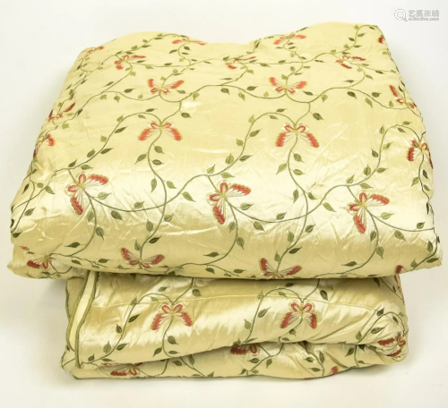 Pair Custom Chinoisserie Style Silk Comforters