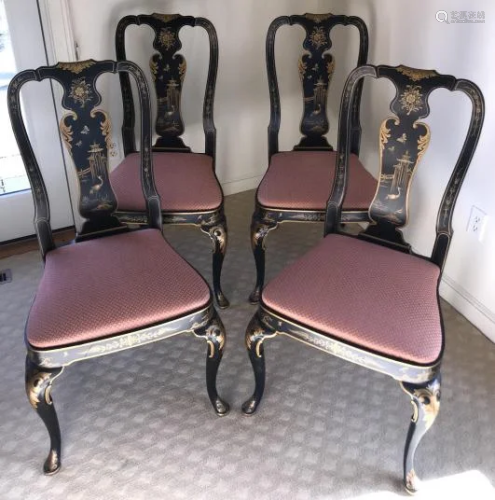 Baker Hand Painted Chinoiserie Motif Side Chairs