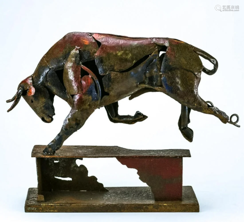 Artisan Metal Assemblage Longhorn Bull Scul…