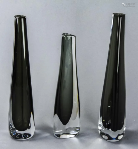 3 Orrefors Black Art Glass Vases