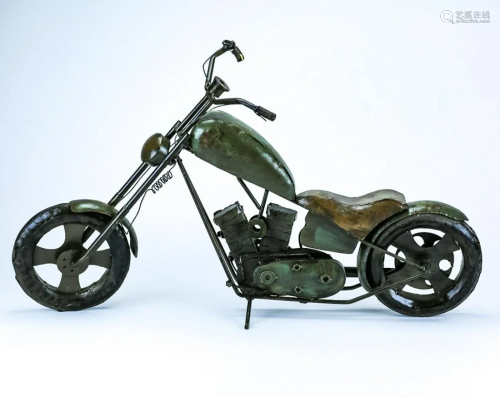 Artisan Metal Assemblage Motorcycle Sculpt…