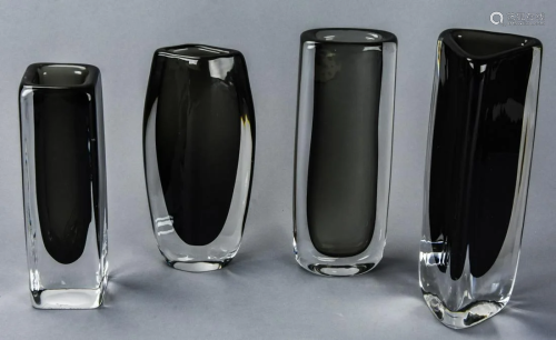 4 Orrefors Black Art Glass Vases
