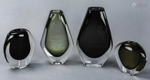 4 Orrefors Black Art Glass Vases