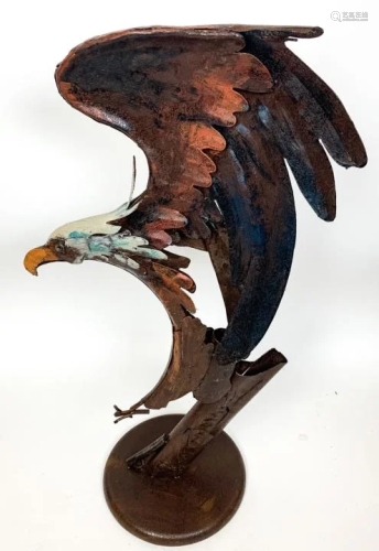 Painted Metal Figural Soaring Eagle Sculpture