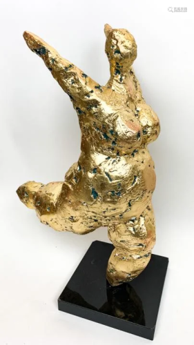 Modernist Gilt Sculpture of Leaping Female Nude