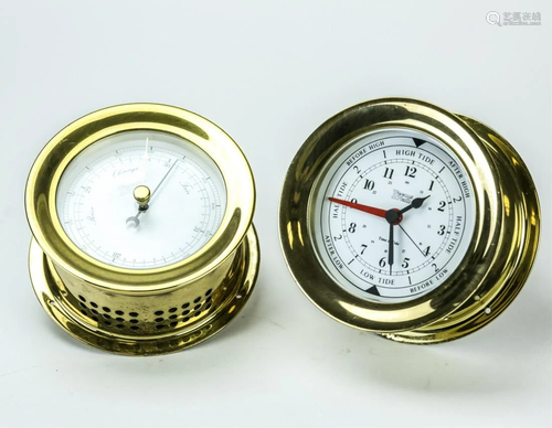 Weems & Plath Brass Tide Clock and Barometer Pair