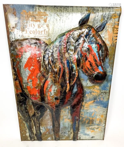 3-D Mixed Metal & Painted Horse Motif Wall Art