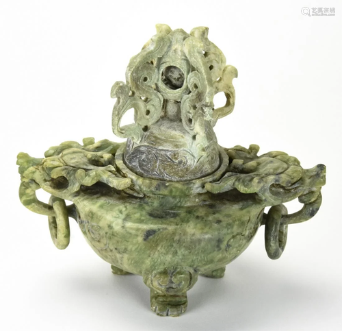 Chinese Hand Carved Jade Covered Vessel