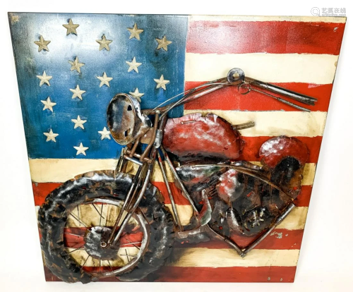3-D Mixed Metal & Painted Motorcycle American F…