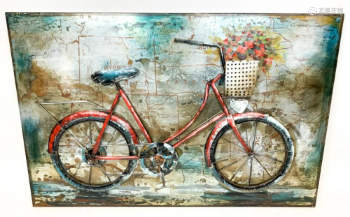 3-D Mixed Metal & Painted Red Bicycle Wall Art