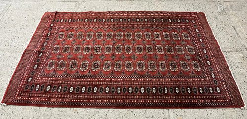 Hand Knotted Burgundy Wool Bokhara Carpet