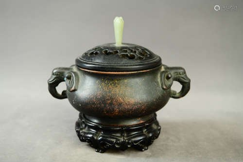 A Chinese Bronze Double-eared Incense Burner