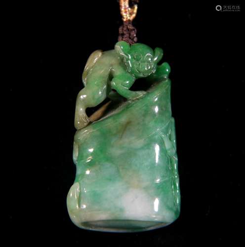 A Chinese Jadeite Bamboo Leaf and Monkey