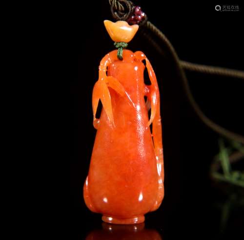 A Chinese Red Jadeite Bamboo Leaf  Bottle