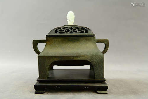 A Chinese Bronze Double-eared Incense Burner