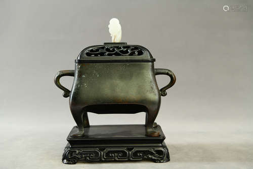 A Chinese Four-legged Bronze Incense Burner