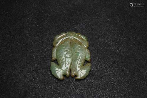 A Chinese Hetian Jade Pendant of Double Fish