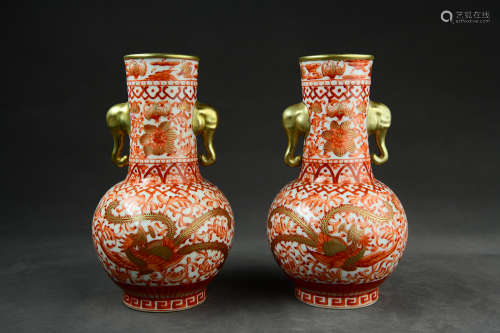 A Pair of Chinese Copper Red Porcelain Vases