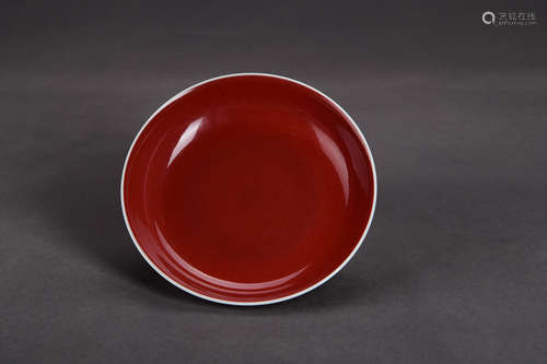 A Chinese Red Glazed Porcelain Plate