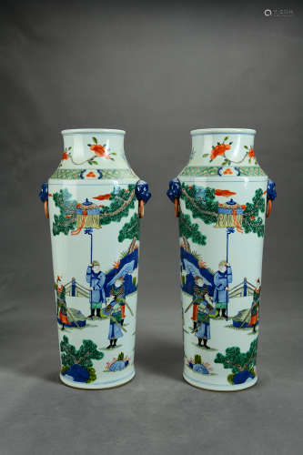 A Pair of Chinese Multicolored Porcelain Vases