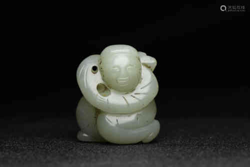 A Chinese Hetian Jade Kneeeling Figure