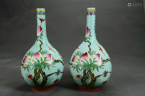 A Pair of Chinese Famille Rose Porcelain Flasks