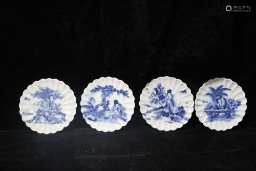 A Set of 4 Chinese Blue and White Porcelain Saucers