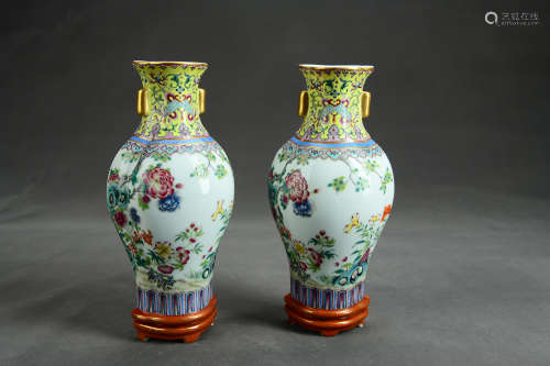 A Pair of Chinese Enamel Porcelain Vases 